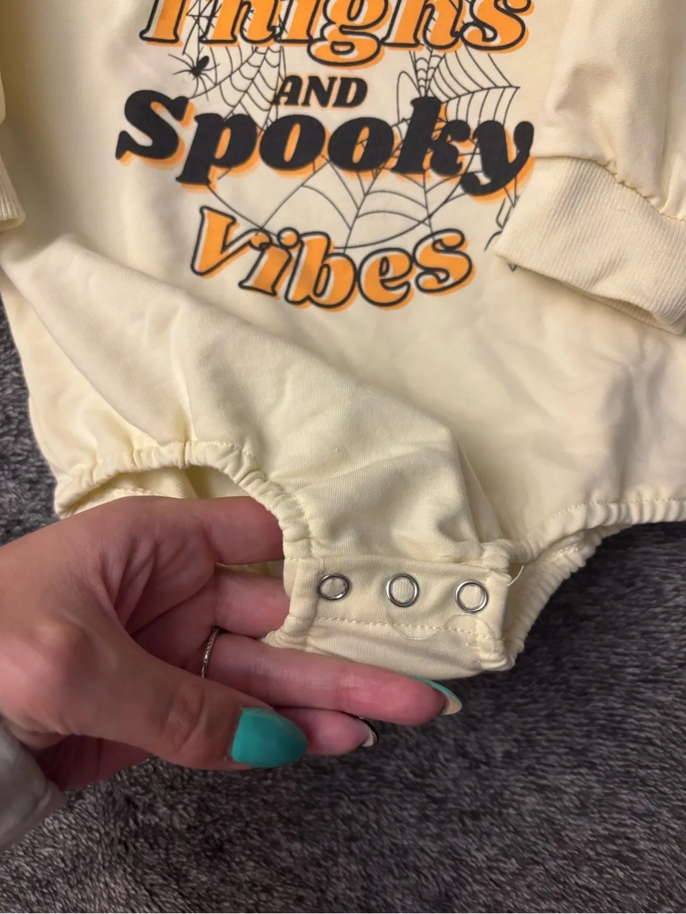 Infant Cream Long-Sleeve One-Piece with Orange & Black Halloween Graphic